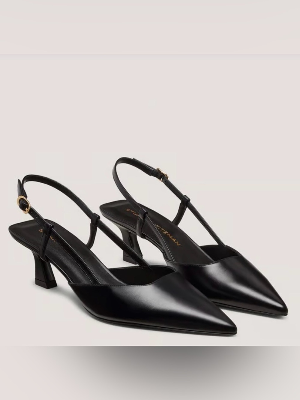 Stuart Weitzman Vinne 50 Slingback Pointed-Toe Mid Heel Pumps in Black Size 6.5